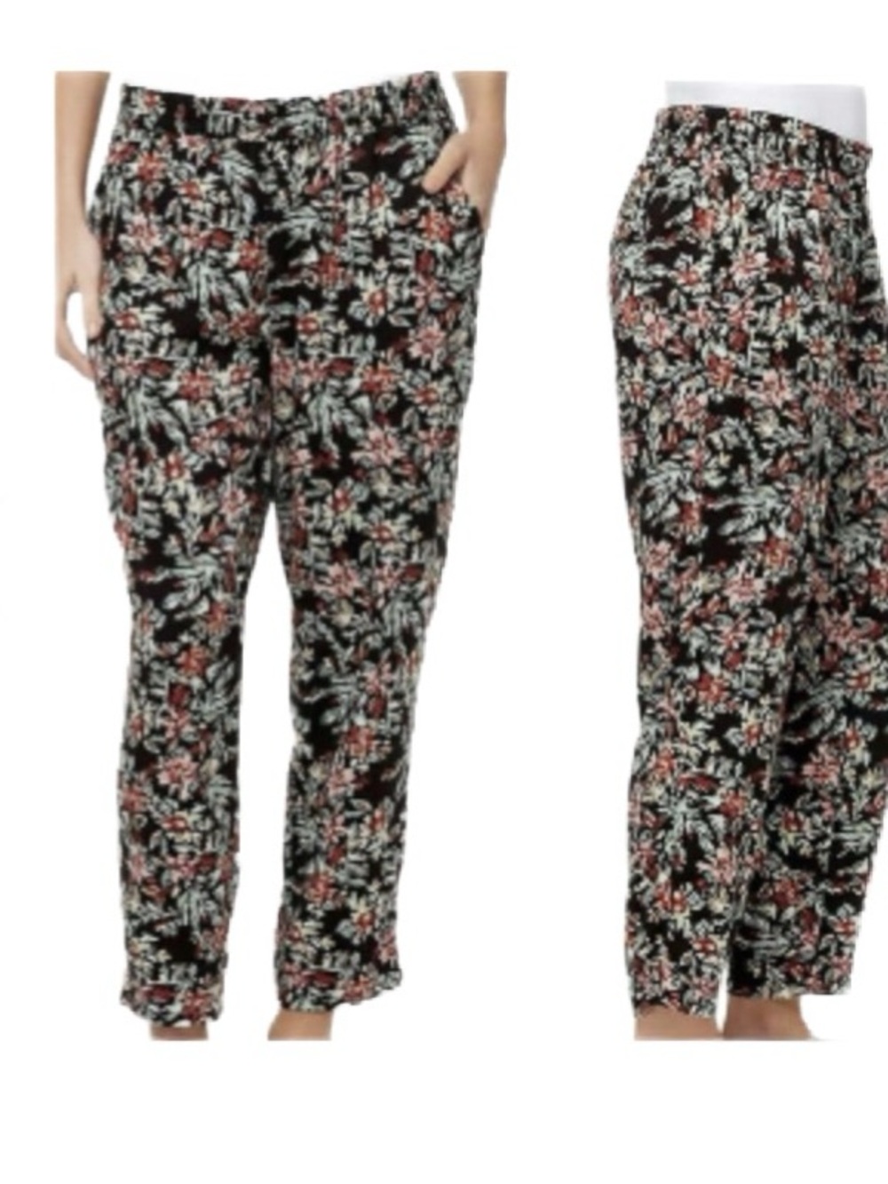 Jessica Simpson Black Floral Wide-Leg  7/8 Viscose Pants With Pockets Size L
